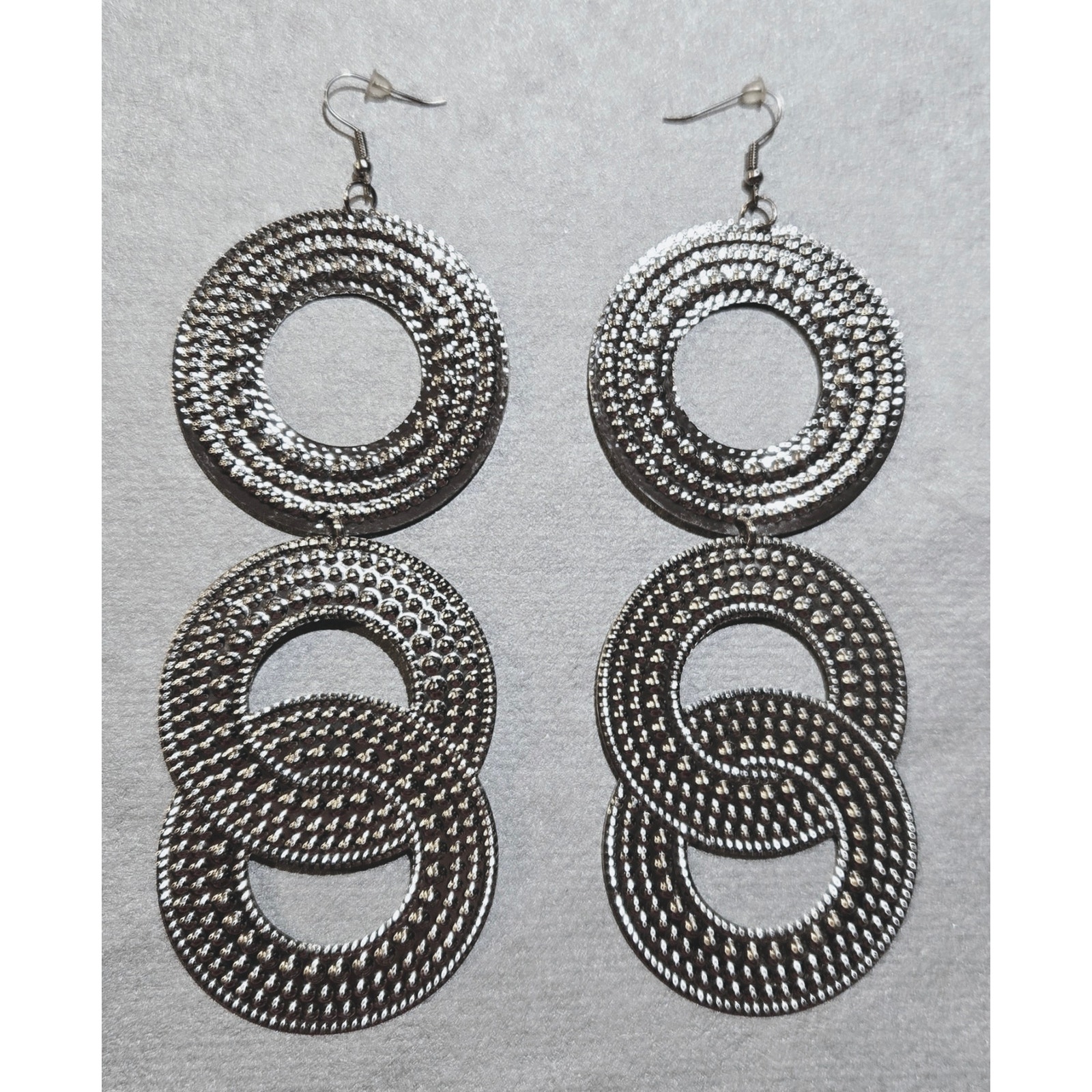 Silver Tone Textured Earrings Long 5.75
